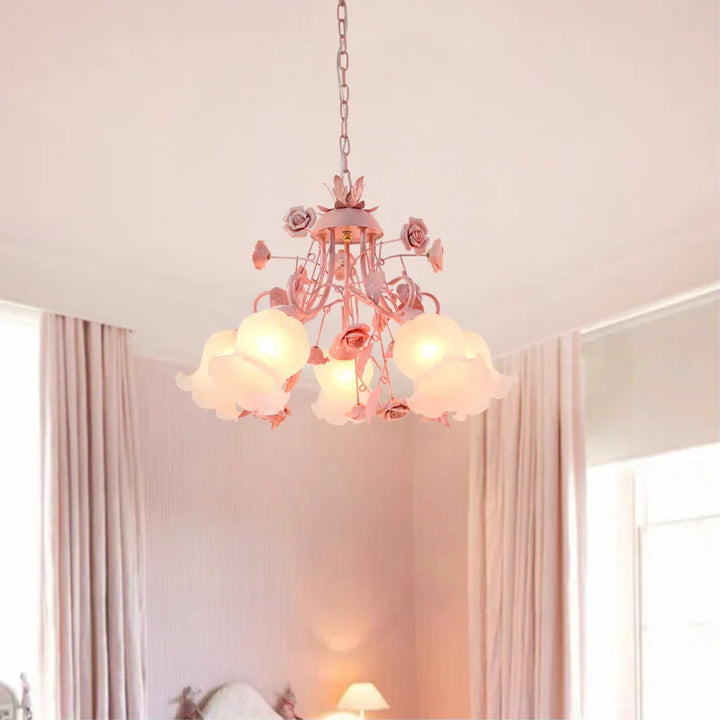 Pink Children's Room Chandelier Warm Bedroom Dining Room Rose Chandeliers Ceiling Lighting Korean Princess led lights