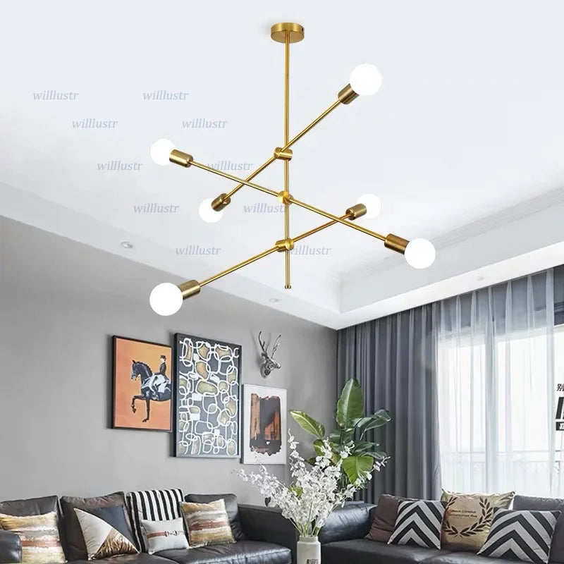 Modern Iron Pendant Lamp Geometric Line Hotel Living Dinning Bedroom Branch Suspension Ceiling Chandelier Hanging Lighting