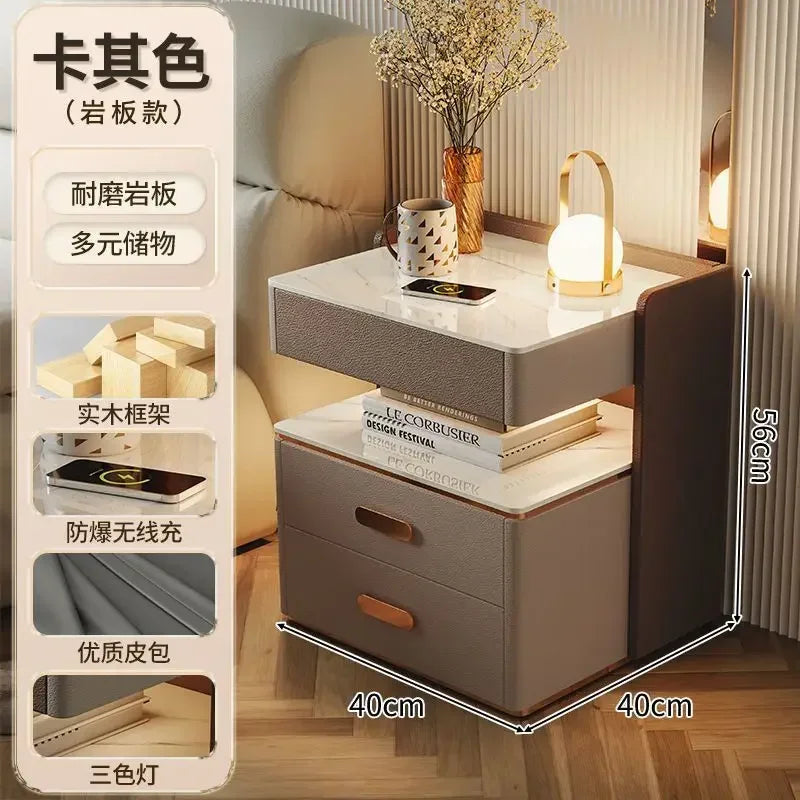 Modern Light Luxury Charging Nightstands for Bedroom Smart Bedside Table Storage Cabinet Lock Night Stands Bedroom Furniture