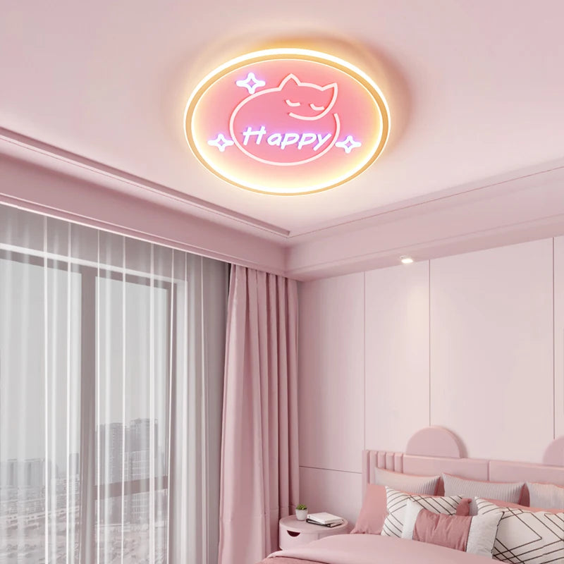 Modern Led Ceiling Lights for Children for Kids Baby Room Cartoon Ceiling Lamp Pink Cat Bedroom Creativity Stars sky Indoor Deco