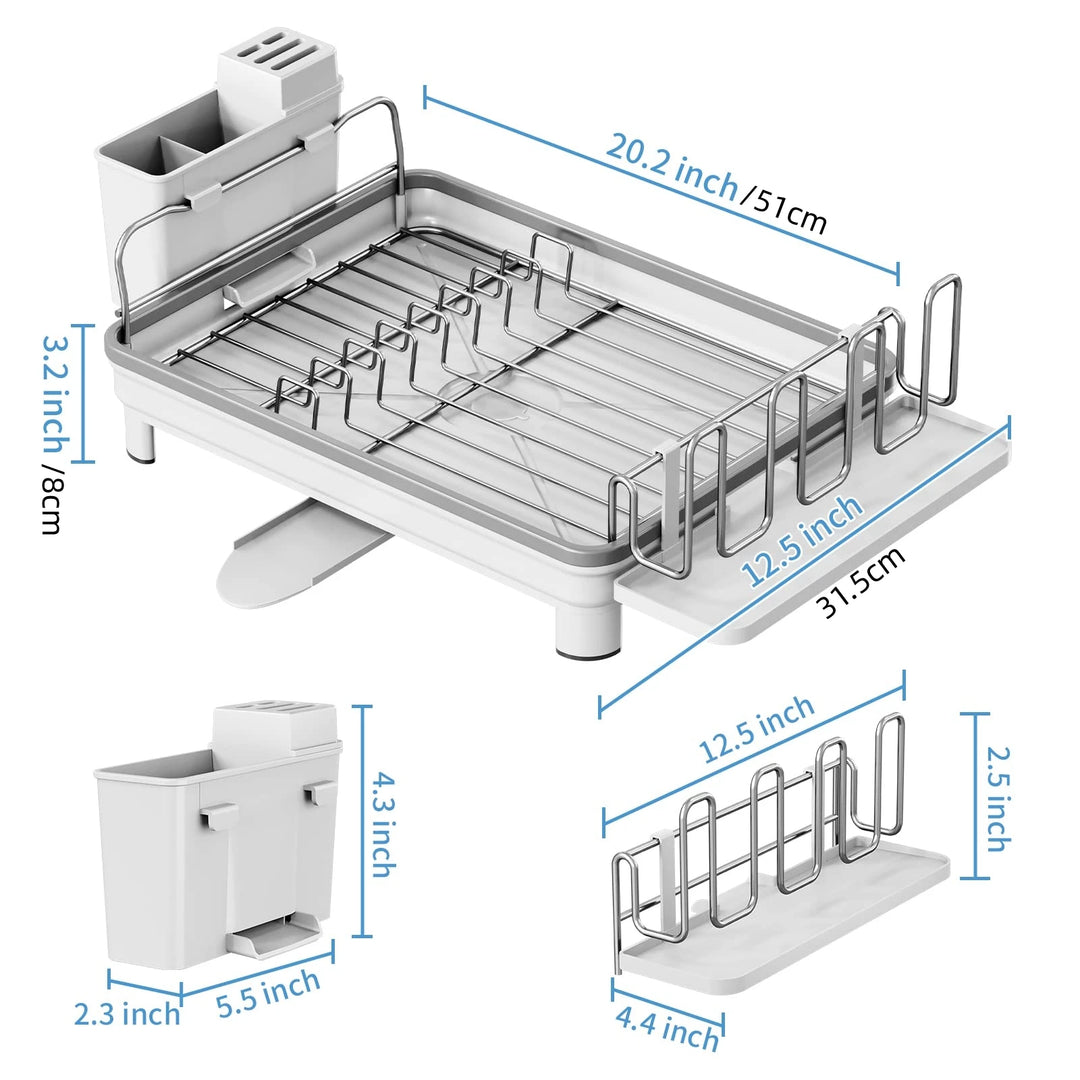 Kitchen Dish Drying Rack with Drainboard,Stainless Steel over Sink Dryer,Cup Utensils Holder,Plate Drainer Storage Organizer