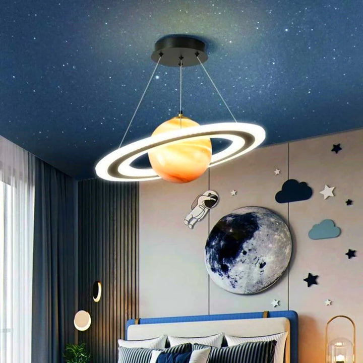 Modern LED Acrylic Planet Pendant Light Children Room Space Star Chandeliers Living Room Bedroom Kitchen Indoor Hanging Lighting