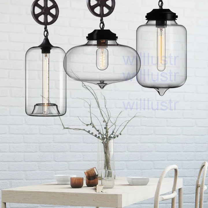 Clear Glass Pendant Lamp Transparent Wheel Suspension Light Home Dining Room Restaurant Hotel Loft Hanging Ceiling Chandelier