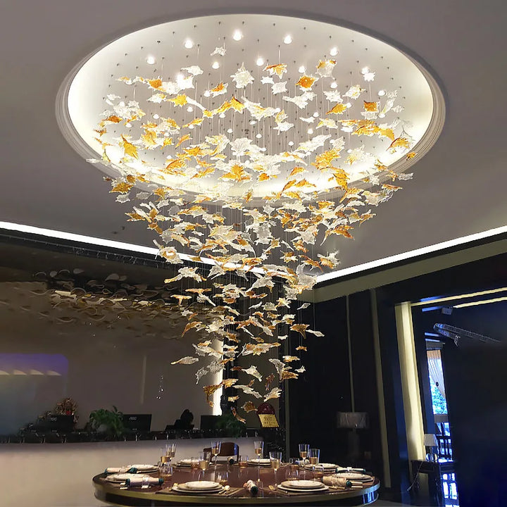 Large Luxury LED Crystal Chandeliers Hotel Hall Villa Lobby Decor Hanging Pendant Lights Fixtures Creative Art Maple Leaf Lustre