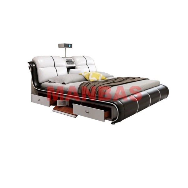 MANBAS Multifunctional Bed Tech Smart Ultimate Beds TATAMI Massage Camas Genuine Leather Bed with Audio,Projector, Air Purifier,