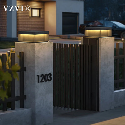 VZVI Solar Post Light Outdoor Column Head Light LED Garden Fence Gate Deck Cap Pillar Lamps Waterproof Landscape Street Lights