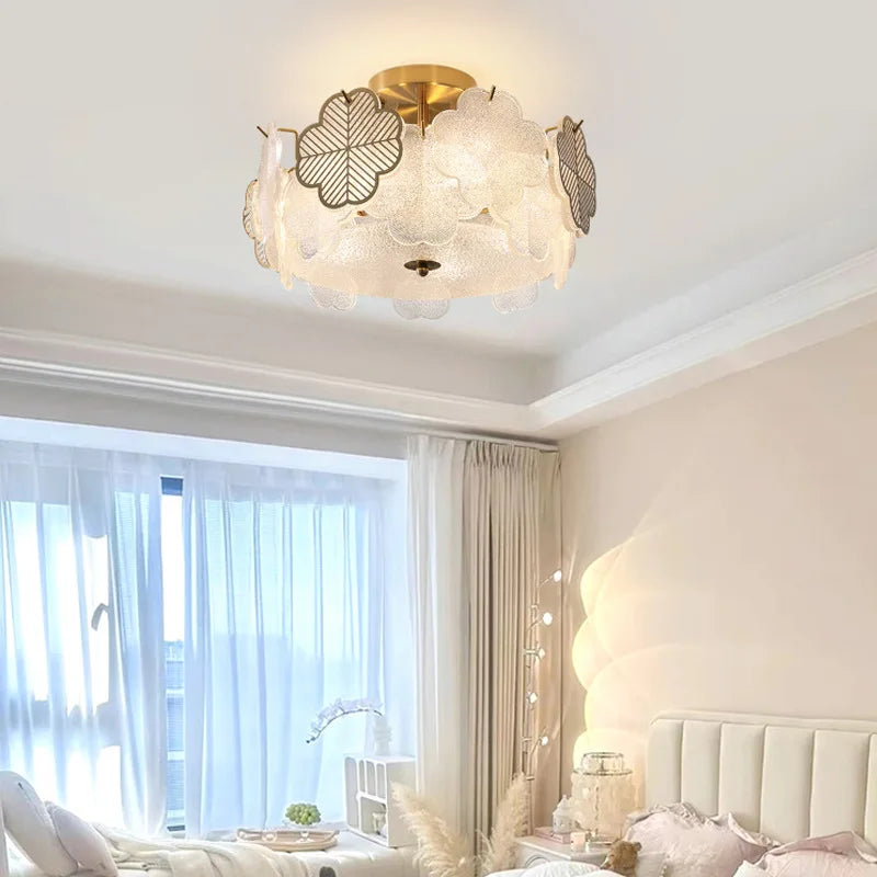 Modern French Four-leaf Glass Chandeliers Lighting Lamparas 2024 Lustres Salon Living Room Bedroom Creative Led Lights