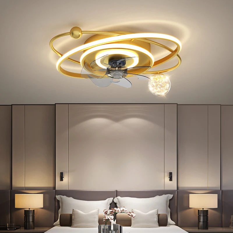 Modern Luxury Ceiling Lights Led with Fan for Living Room Bedroom Home Fixture Indoor Lighting Gold Black Dimmable with Remote