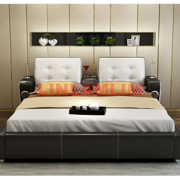 Genuine Leather multifunctional massage bed frame camas rectangle ultimate camas With Bluetooth speaker lamp USB Iphone charging