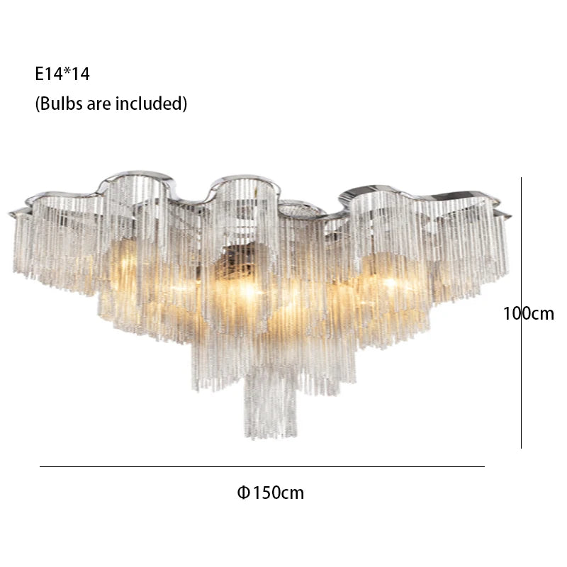 Remote Control Tassels Aluminum Chrome Dimmable Ceiling Lights Lustres Room Decor Lamps Modern Ceiling Chandelier for Bedroom