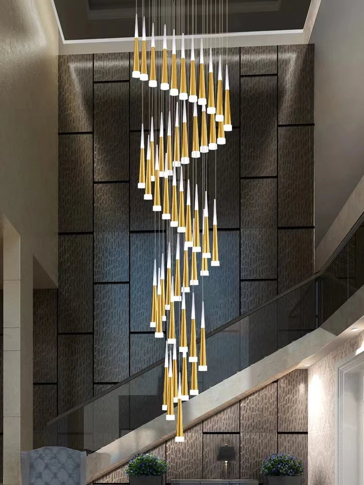 Rotation Staircase LED Chandeliers Luxury Villa loft Living Room Stairwell Hanging Pendant Lights Home Indoor Decor Suspension