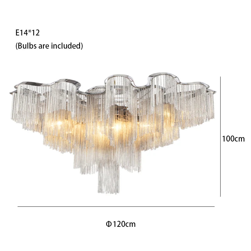 Remote Control Tassels Aluminum Chrome Dimmable Ceiling Lights Lustres Room Decor Lamps Modern Ceiling Chandelier for Bedroom