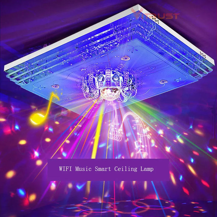 Mordern LED Crystal Ceiling Light Lamps RGB Dimmable APP Bluetooth & Music Speaker Colorful Bedroom  Smart Lamp only 220V input