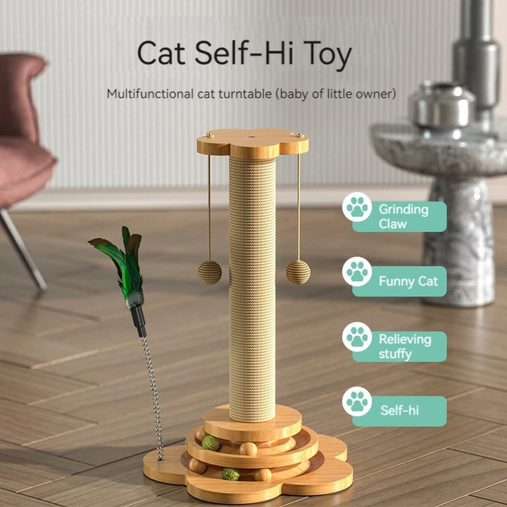 Cat Pet Products Accessories Sisal Scratching Post Solid Wood Pet Cat Turntable Funny Toy Balls Grab Column Training Supplies