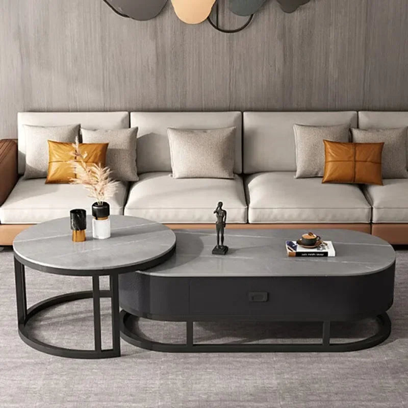 Oval Black Set Coffee Table Luxury Storage Simple Books Round Coffee Table Minimalist Floor Mesas De Centro Para Sala Furniture