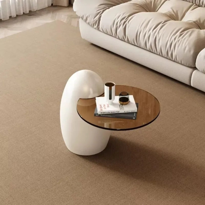 Luxury Cream Style Coffee Table - Modern Minimalist Living Room Unit with Cat Paw Detail | Nordic Style 2024 | Oval Marble Top