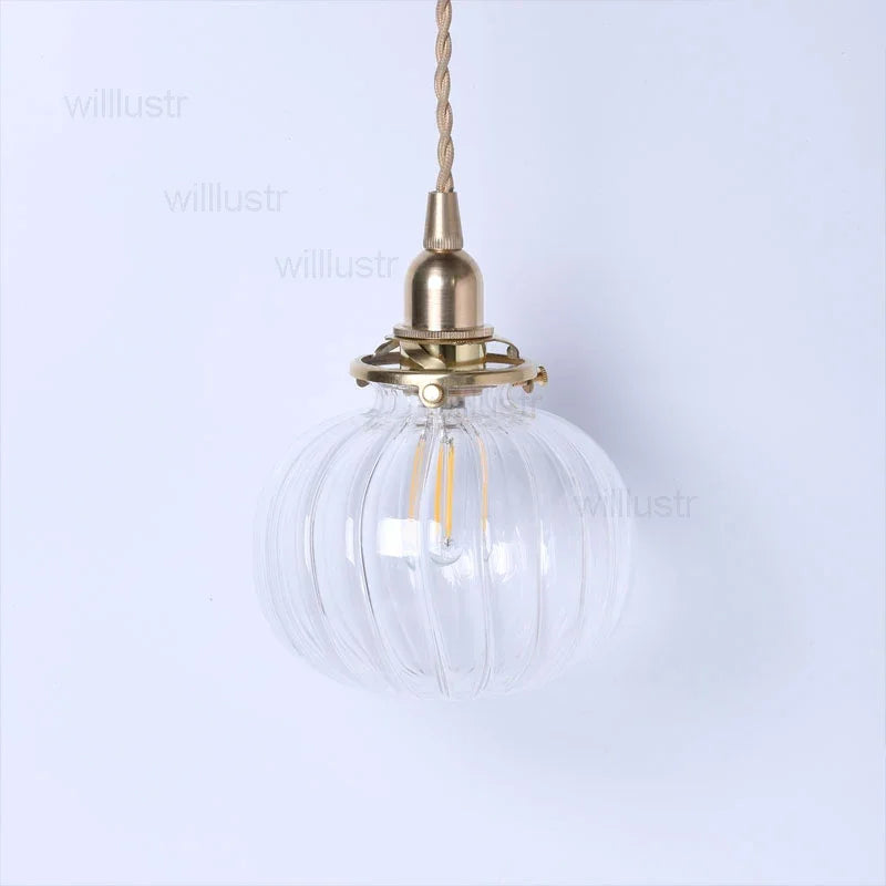 Handmade Mouth Blown Glass Pendant Lamp Brass Clear Green Amber White Glass Suspension Light Pumpkin Hanging Ceiling Chandelier