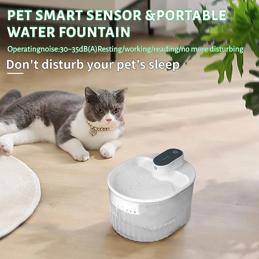 2L wireless automatic sensing cat and dog water dispenser, pet water dispenser, battery powered, suitable for indoor use