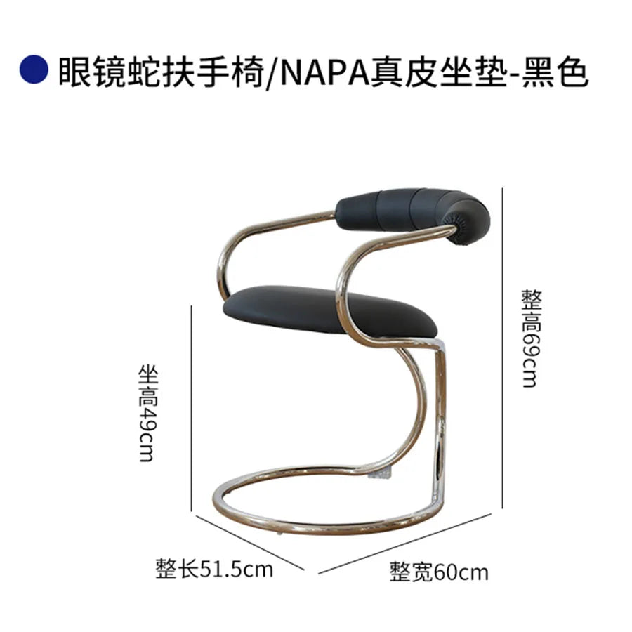 Metal Dining Chair Curve Leg Arm Rest Leather Cushion Designer Italian Retro Armchair Kitchen Silla Cocina Restaurant Furiture