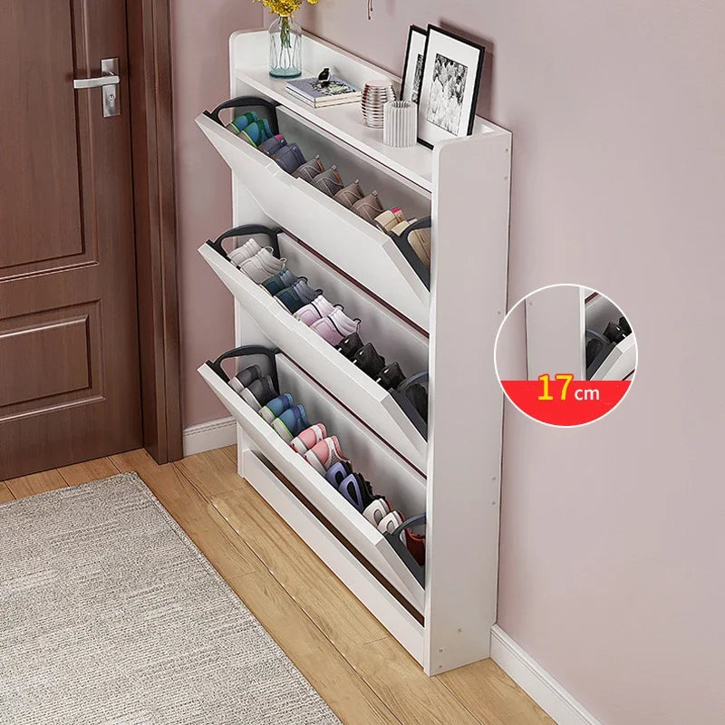 Large Capacity Rack Shoe Cabinet Bedroom Small Narrow Door Shoe Cabinets Solid Wood Door Apartment Muebles Home Furniture