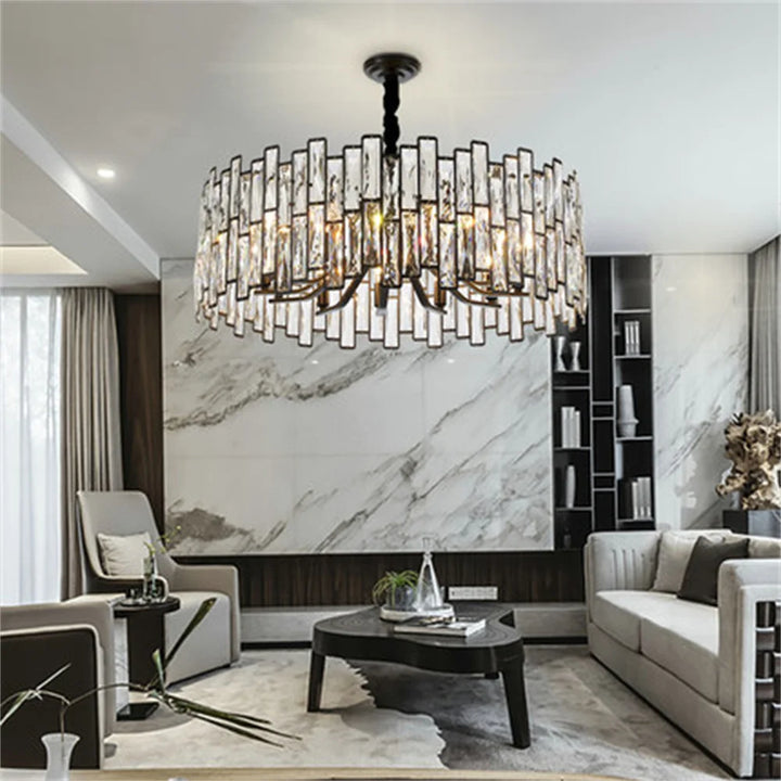 Modern Crystal Chandelier for Living Room Black Chandelier Light Fixtures Restaurant Light Round Hanging Lamp Dining Room