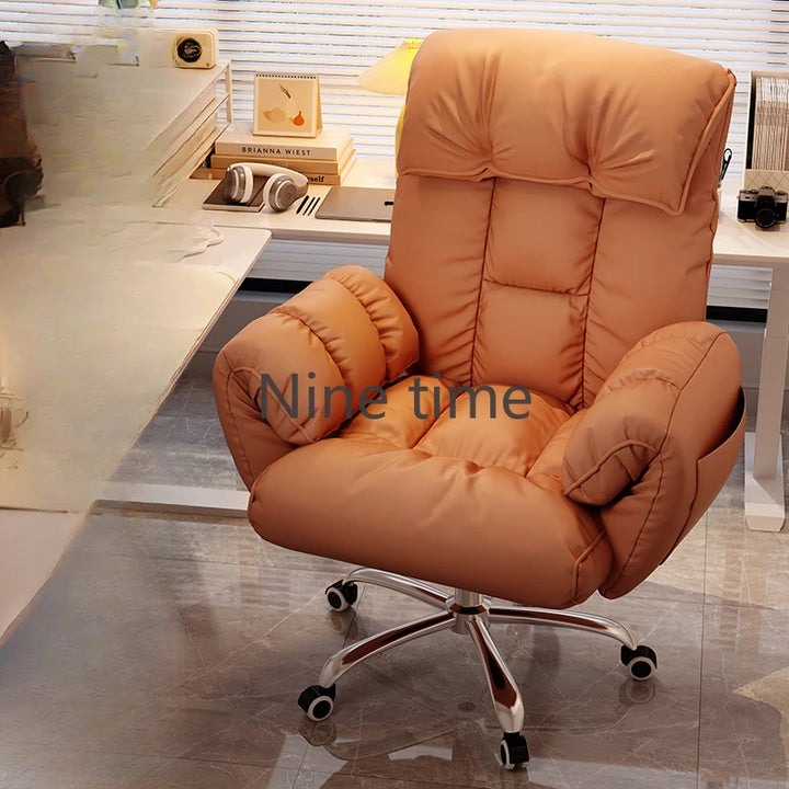 Leather Ergonomic Office Chairs Pillow Nordic Modern Wheels Office Chairs Stretch Lumbar Back Support Silla Plegable Furniture