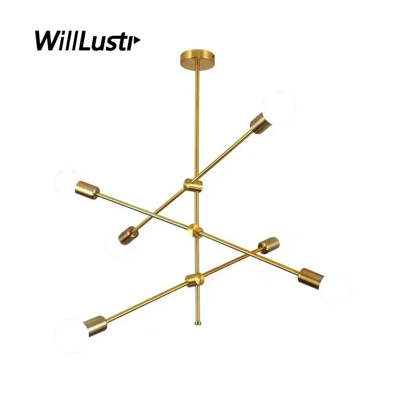 Modern Iron Pendant Lamp Geometric Line Hotel Living Dinning Bedroom Branch Suspension Ceiling Chandelier Hanging Lighting