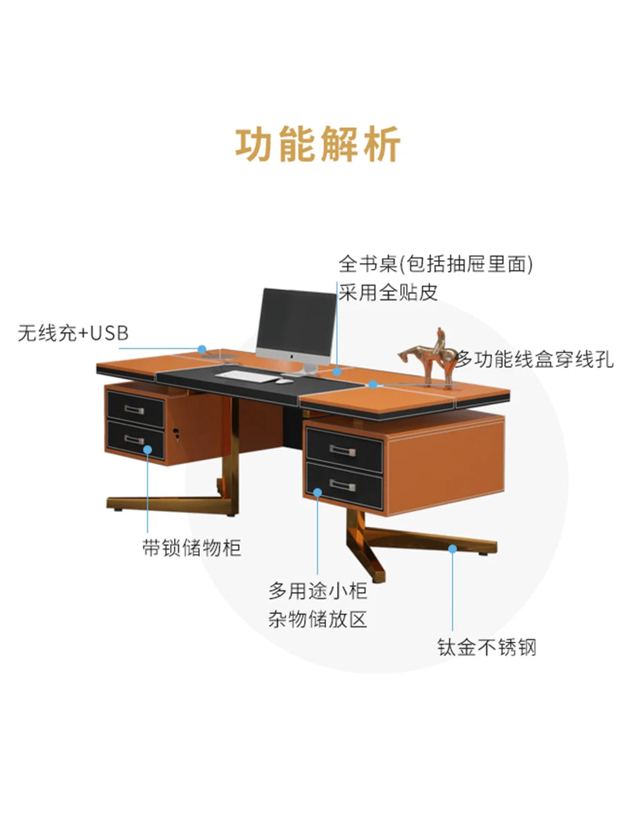 Modern Minimalist Desk Designer Study Home Saddle Leather Writing Desk Luxury Computer Mesa De Escritorio Office Furniture KMOD