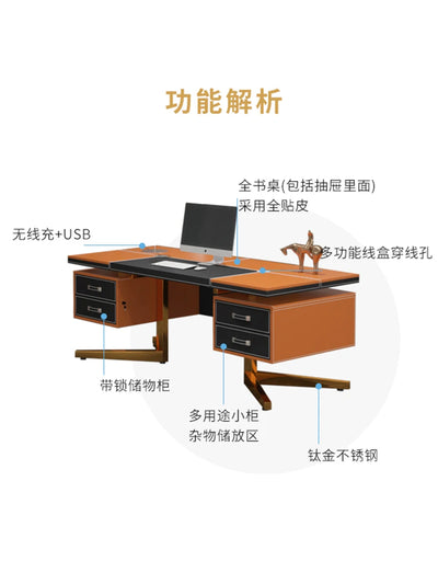 Modern Minimalist Desk Designer Study Home Saddle Leather Writing Desk Luxury Computer Mesa De Escritorio Office Furniture KMOD