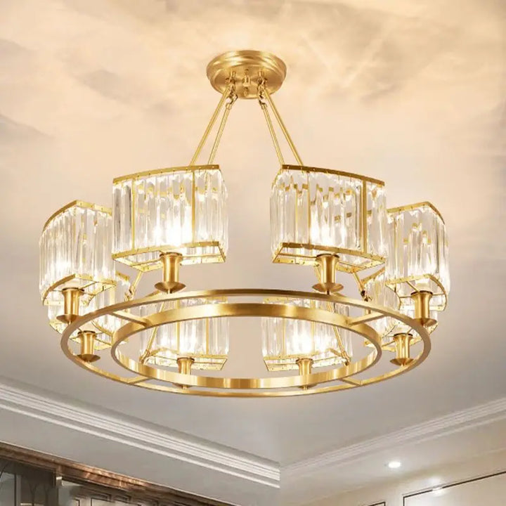 Luxury Copper Crystal Chandelier Lighting Modern LED Ceiling Light Home Deco Pendant Lamp for Living Dining Bedroom Hanging Lamp