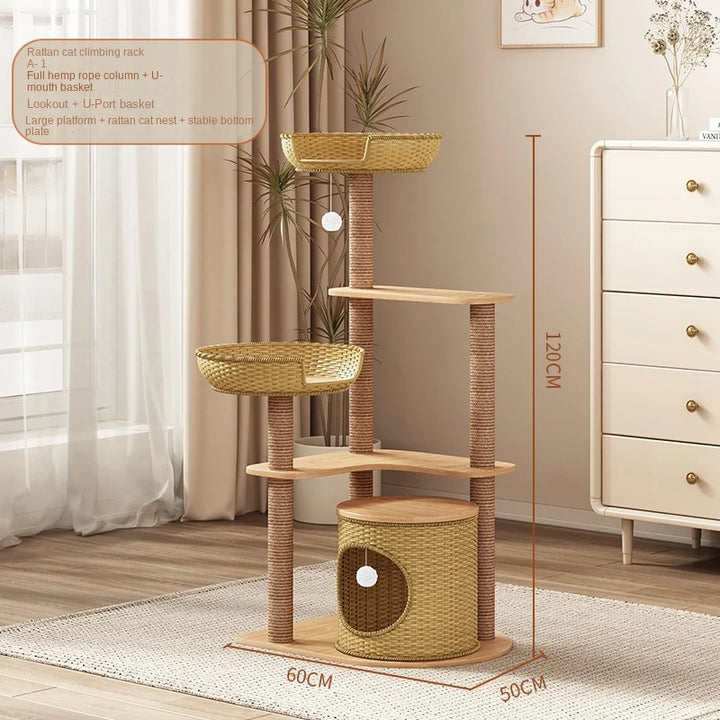 Hand Woven Rattan Cat Climbing Frame Cat Nest Cat Tree One Multi-pet Toy Sisal Large Climbing Post Frame Pet Indoor Habitat