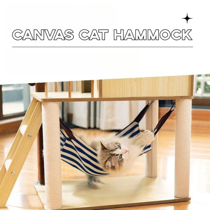 Luxury Cat House Two-Storey Villa Pet Cat Beds Hammock Coconut Tree House Wooden Pet Condos With Stairway Cat Scratching Posts