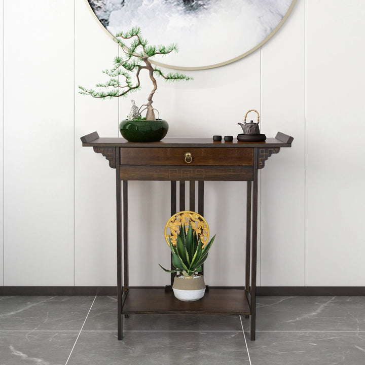 Vintage Rustic Luxurious Console Table  with Drawer & Shelf