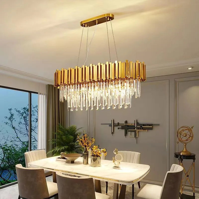 Modern Luxury K9 Crystal Luster Living Room Chandelier Oval Dining Room Gold Chandelier Room Decoration Home Lighting Led Lights