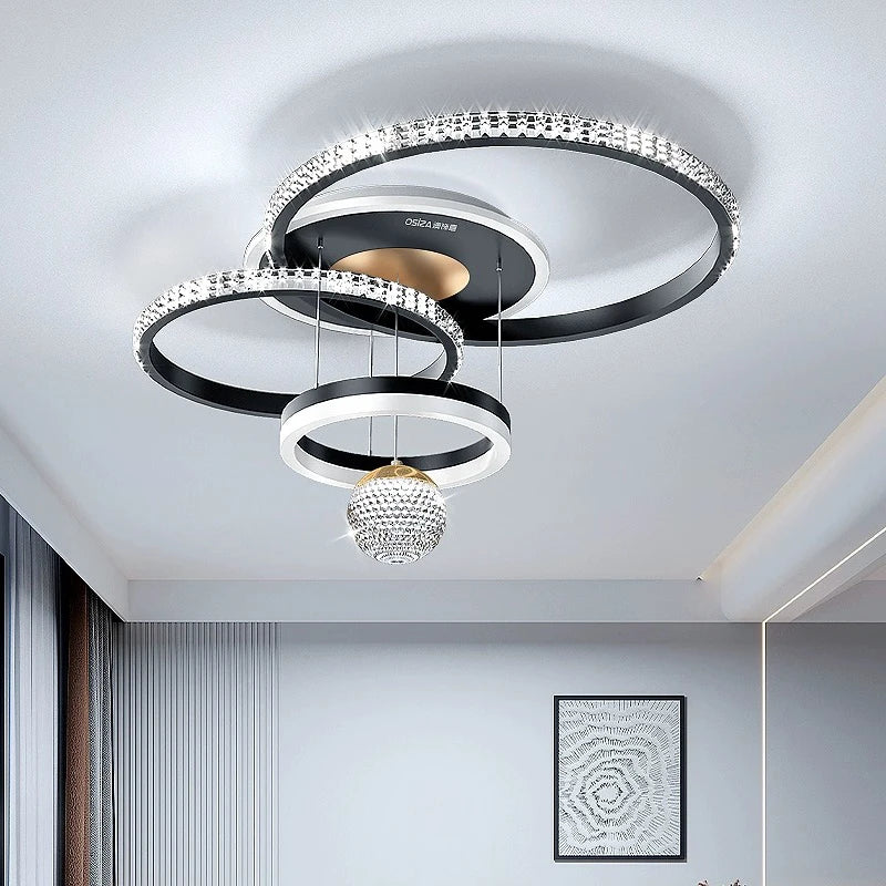 Modern Black And White  Crystal LED Ceiling Light Minimalist Eastern Pendant Light Living Room Study Decoration Indoor Lighting