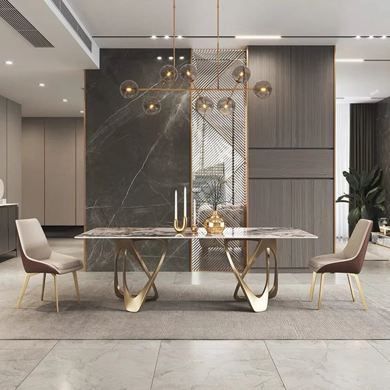 Rock Plate Rectangle Dining Table Set 6 Chairs Gold Home Decor Furniture Luxury Modern Concise Sintered Stone Kitchen Table