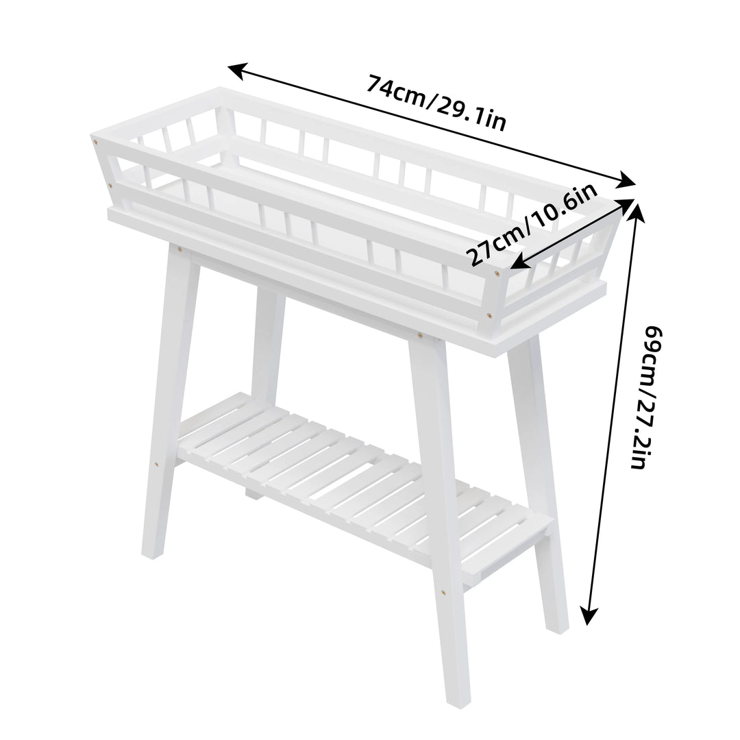 Rectangle Plant Stand White 2-Tier Modern Side Table with Display Shelvings Wood Flower Pot Rack Planter Storage Shelf Holder