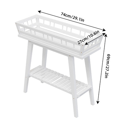 Rectangle Plant Stand White 2-Tier Modern Side Table with Display Shelvings Wood Flower Pot Rack Planter Storage Shelf Holder