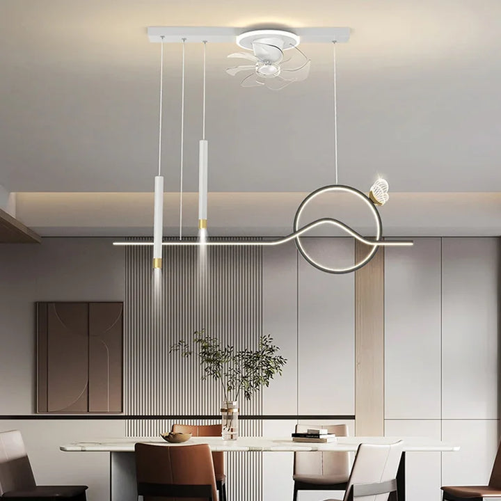 Modern Dining Room Ceiling Fans Minimalism Led Pendant Lights Nordic Home Decor Led Luminarias Suspend Lamp Hanging Fixtures