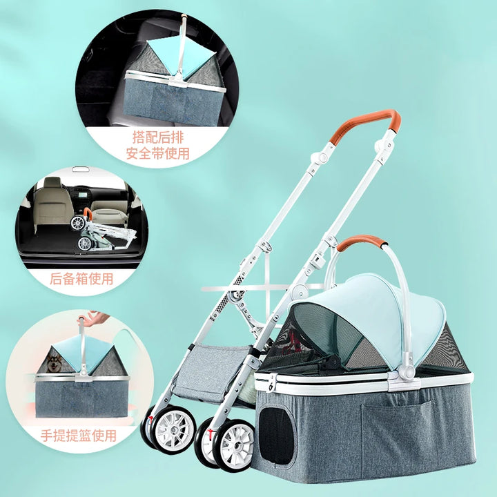 Luxury Pet Stroller Foldable Detachable Cat Dog Stroller Outdoor Travel Puppy Car Seat Dog Nest Portable Cats Carrier Bag Gifts