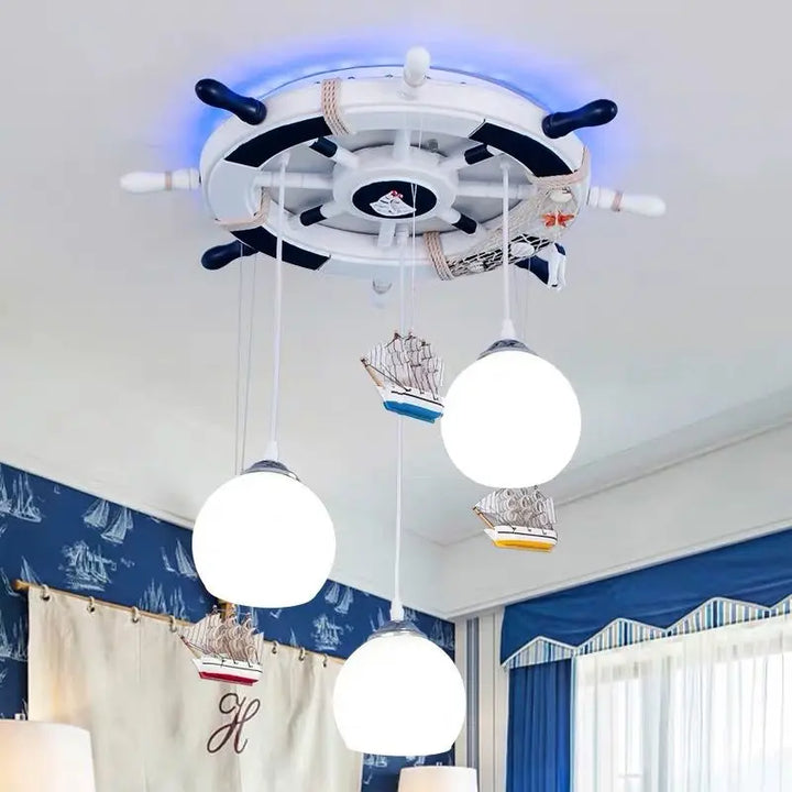 Modern Led Chandelier Light Children's Gaming Room Bedroom Study Kids Blue Cartoon Pirate Boat Ceiling Lamp Decor Light Fixtures