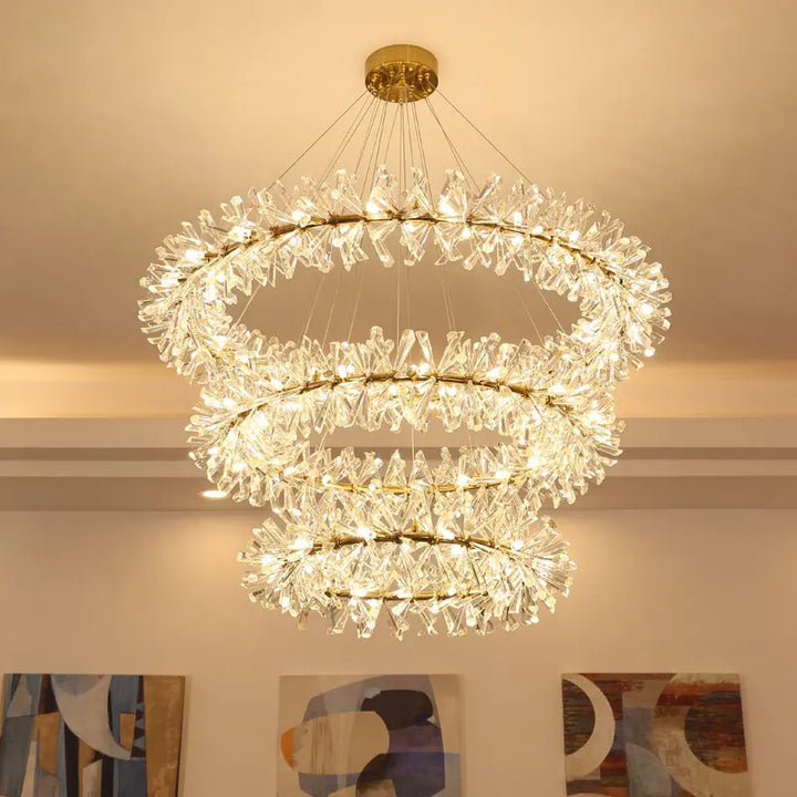 Flower Crystal Led Ceiling Chandelier Mid Century Sputnik Lustres Ring Hanging Lamp Living Room Indoor Decor Pendant Lighting