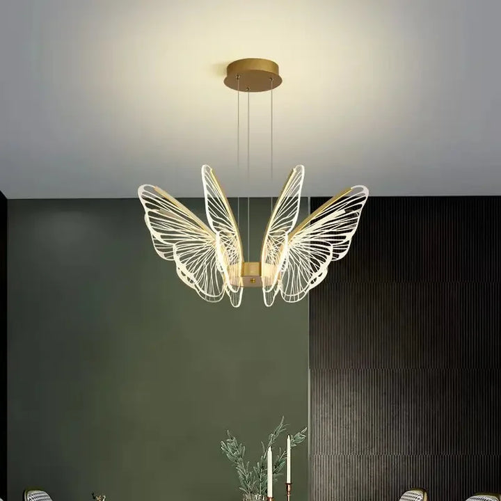 Nordic Simple Modern Butterfly Living Room LED Pendant Lamp Bedroom  Creative Golden Transparent Acrylic Wing Chandelier Light