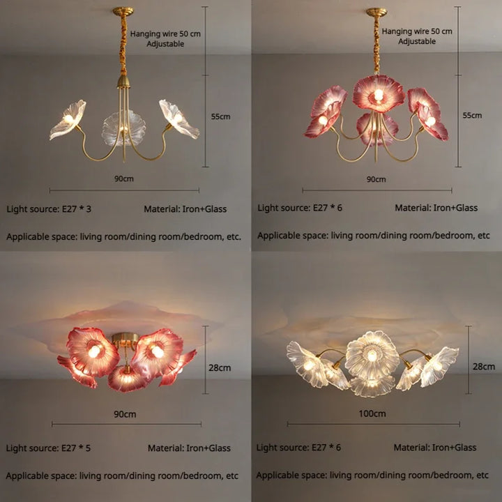 Nordic Modern Ceiling Chandelier New Home Decoration Flower Glass Creativity Led Lamp Living Room Dining Bedroom Salon Lighting