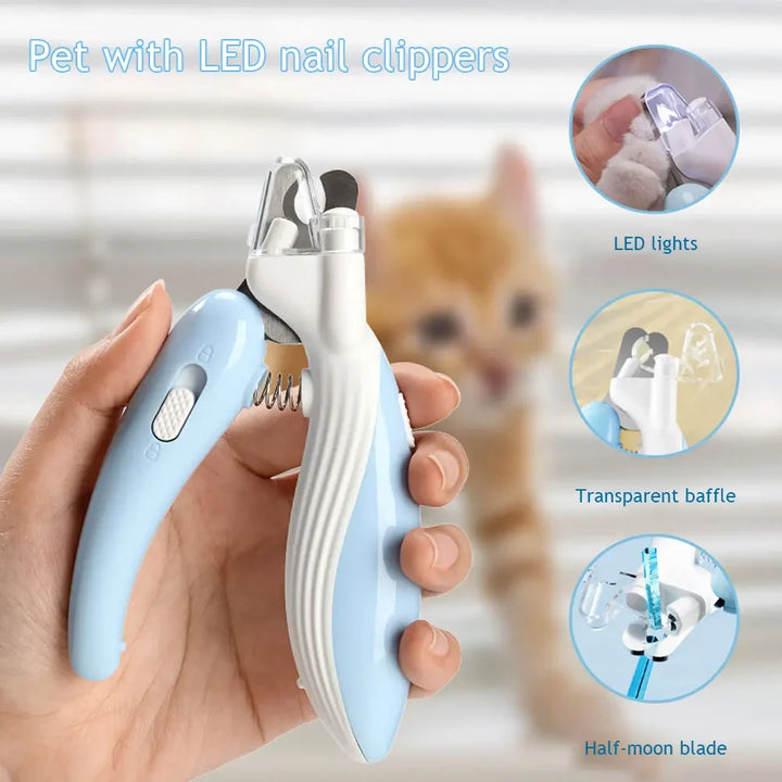 LED Light Cat Dog Nail Clipper Cutter Professional Pet Claw Trimmer with Safety Lock Puppy Kitten Animals Care Grooming Tool Kit