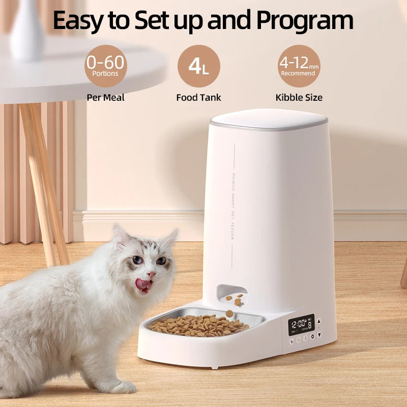 ROJECO Automatic Cat Feeder Pet Smart Cat Food Kibble Dispenser Remote Control Dual Bowls Auto Feeder For Cats Dog Accessories