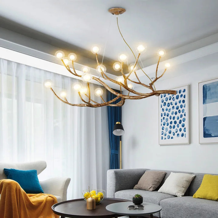 Retro LED Chandeliers Lighting Fixtures Living Room Bedroom Study Room Tree Branch Art Brown Antique Decor Hanging Pendant Light