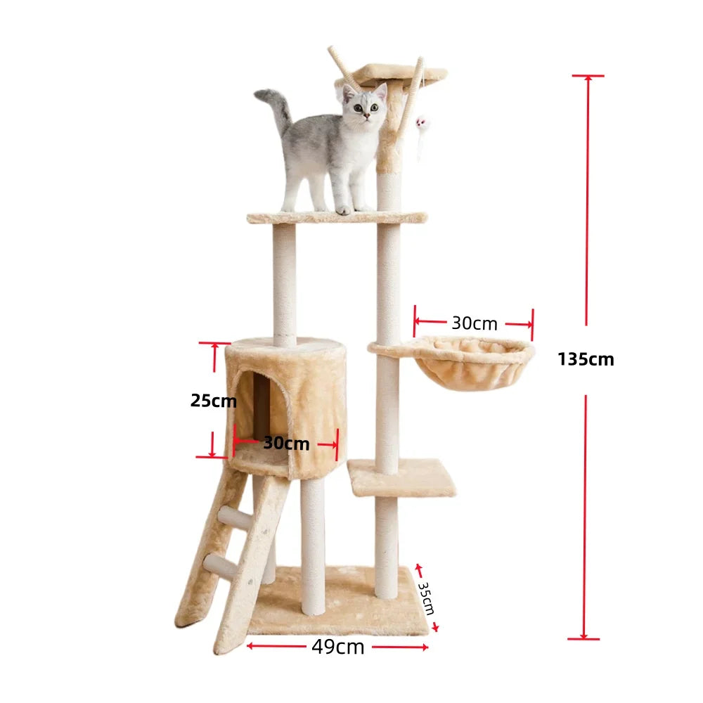 Cat Climbing Frame Integrated Nest Tree Tower Shelf Large Sisal Toy Jumping Platform Scrapers Cats Toys for Pets Wall Wood Pet