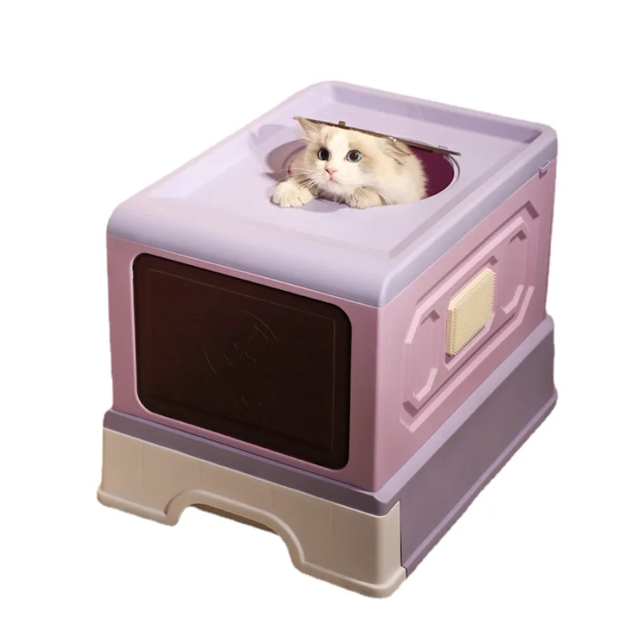 Easy Clean Cat Litter Box Plastic Splash Guard Enclosed Outdoor Cats Toilet Portable Purple No Smell Kedi Tuvaleti Pet Supplies