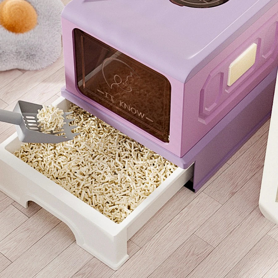 Easy Clean Cat Litter Box Plastic Splash Guard Enclosed Outdoor Cats Toilet Portable Purple No Smell Kedi Tuvaleti Pet Supplies